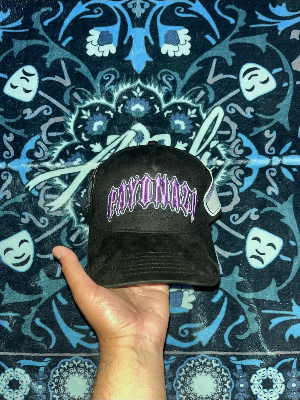PAYONAZO EXOTICS Black Trucker Hat with Purple Rhinestones